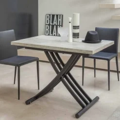 Tavolino Trasformabile Moderno Metallo Grafite e Piano in Legno - Sistocle