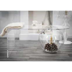 Tavolino trasparente design moderno L90xH40xP48 cm Bolly,made in Italy