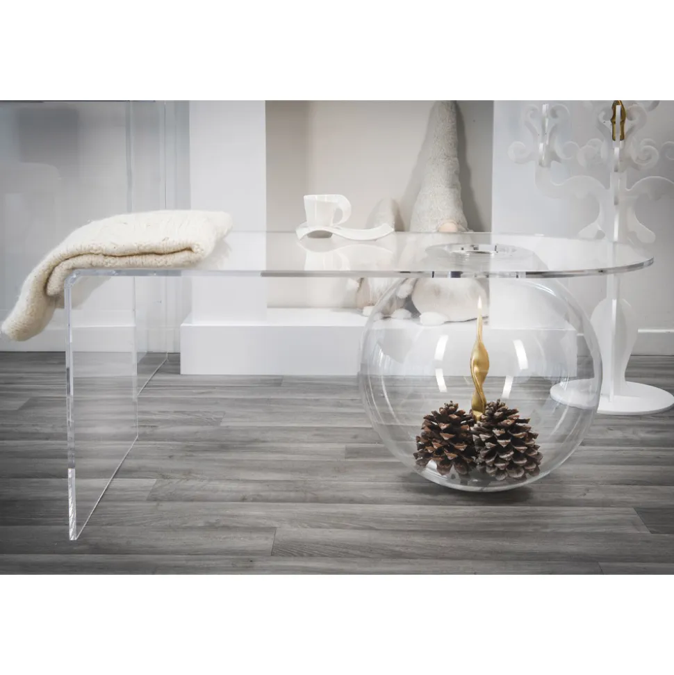 Tavolino trasparente design moderno L90xH40xP48 cm Bolly,made in Italy
