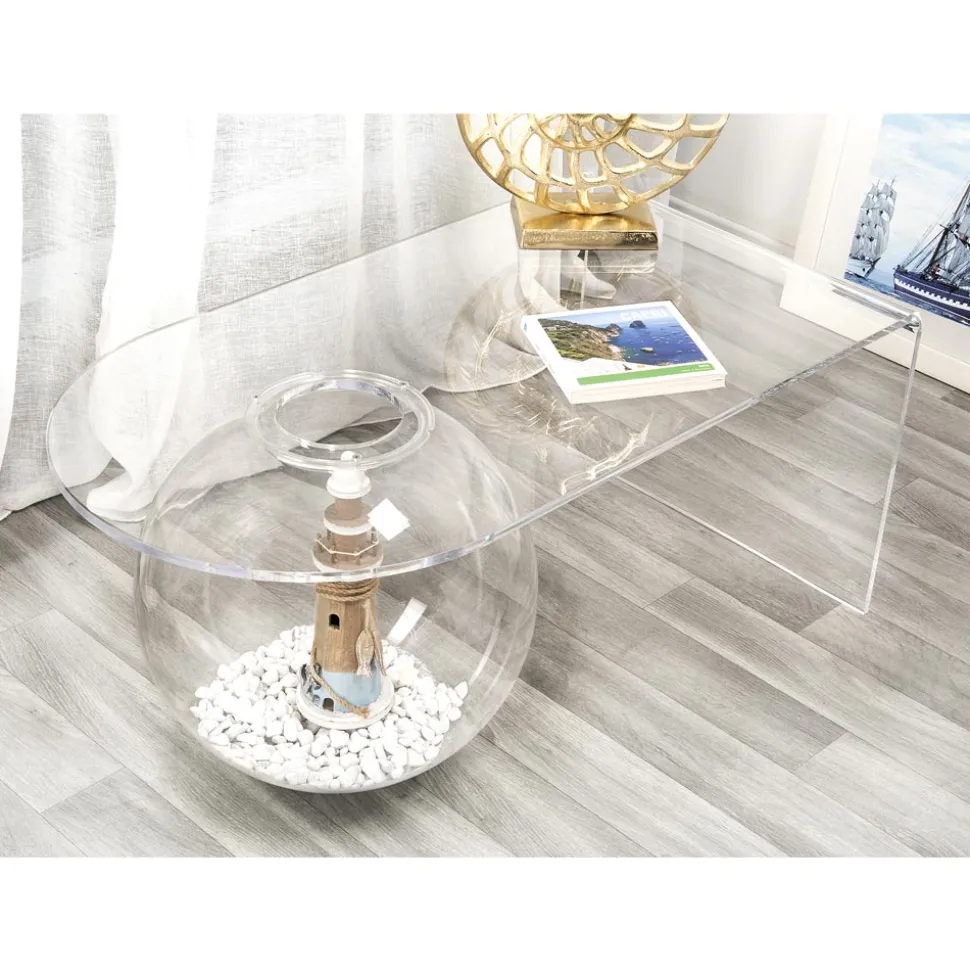 Tavolino trasparente design moderno L90xH40xP48 cm Bolly,made in Italy