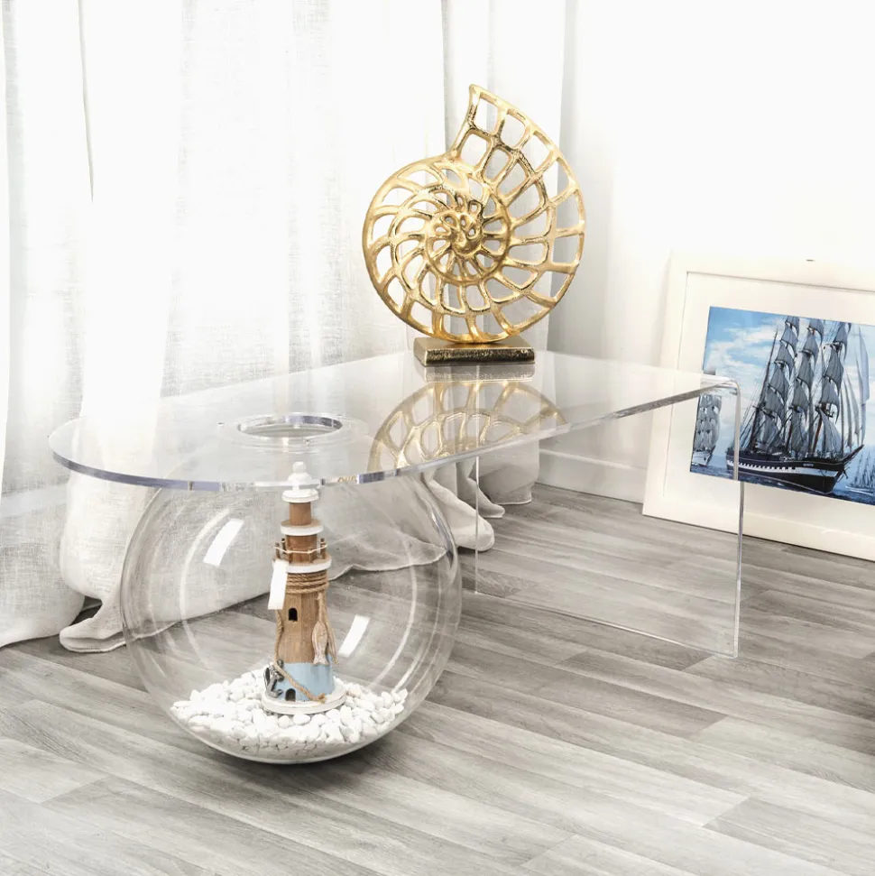 Tavolino trasparente design moderno L90xH40xP48 cm Bolly,made in Italy