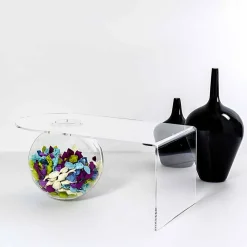 Tavolino trasparente design moderno L90xH40xP48 cm Bolly,made in Italy
