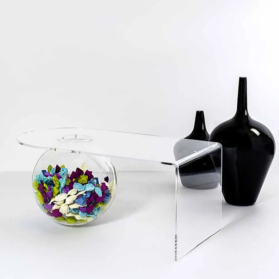 Tavolino trasparente design moderno L90xH40xP48 cm Bolly,made in Italy