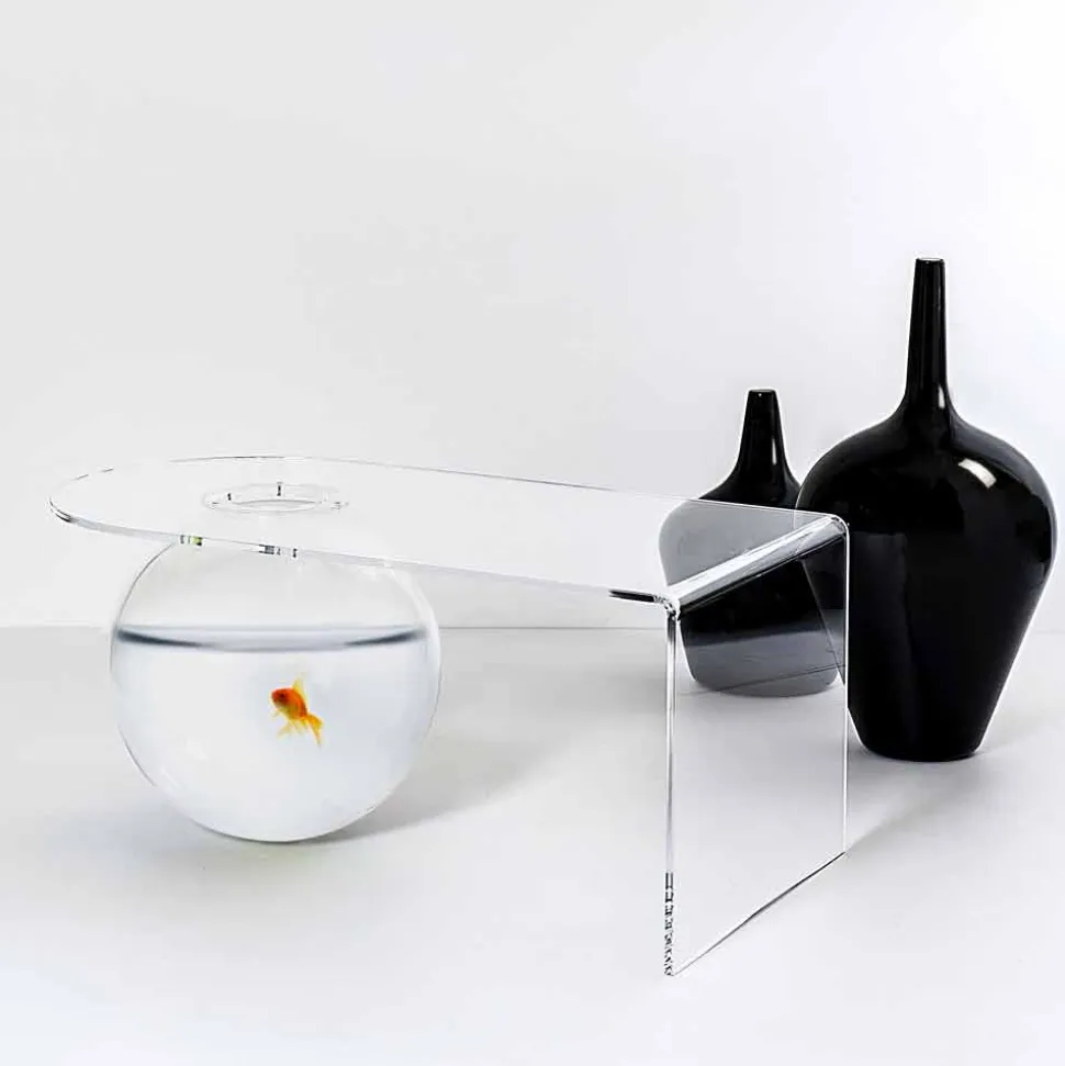 Tavolino trasparente design moderno L90xH40xP48 cm Bolly,made in Italy