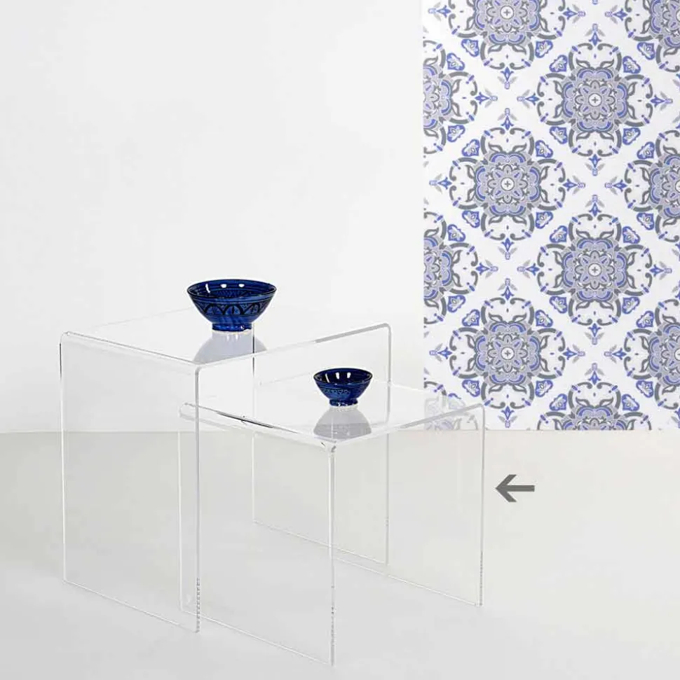 Tavolino trasparente design moderno 40x40cm Terry Small, made in Italy