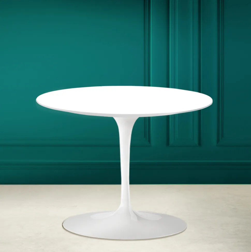 Tavolino Tulip Eero Saarinen H 41 in Ceramica Bianco Assoluto Made in Italy - Scarlet