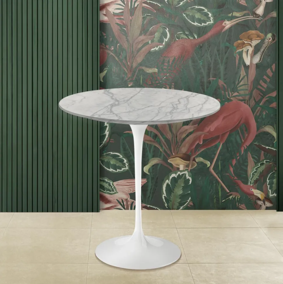 Tavolino Tulip Eero Saarinen H 52 in Marmo di Carrara Statuarietto Made in Italy - Scarlet