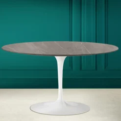 Tavolino Tulip Eero Saarinen H 41 Ovale in Ceramica Pietra Grey Made in Italy - Scarlet