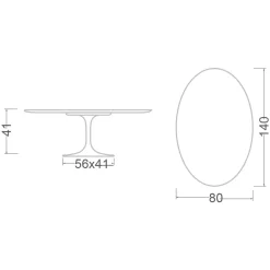 Tavolino Tulip Eero Saarinen H 41 Ovale con Piano in Laminato liquido Bianco - Scarlet