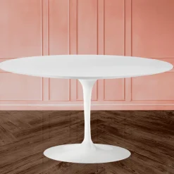 Tavolino Tulip Eero Saarinen H 41 Ovale con Piano in Laminato liquido Bianco - Scarlet