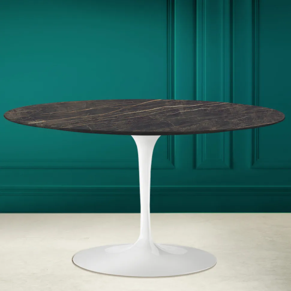 Tavolino Tulip Eero Saarinen H 41 Ovale in Ceramica Noir Desire Made in Italy - Scarlet