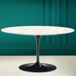 Tavolino Tulip Eero Saarinen H 41 Ovale in Ceramica Diamond Cream Made in Italy - Scarlet