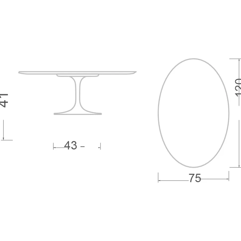 Tavolino Tulip Eero Saarinen H 41 Ovale in Ceramica Diamond Cream Made in Italy - Scarlet
