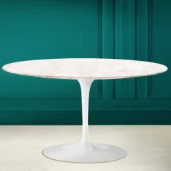 Tavolino Tulip Eero Saarinen H 41 Ovale in Ceramica Diamond Cream Made in Italy - Scarlet