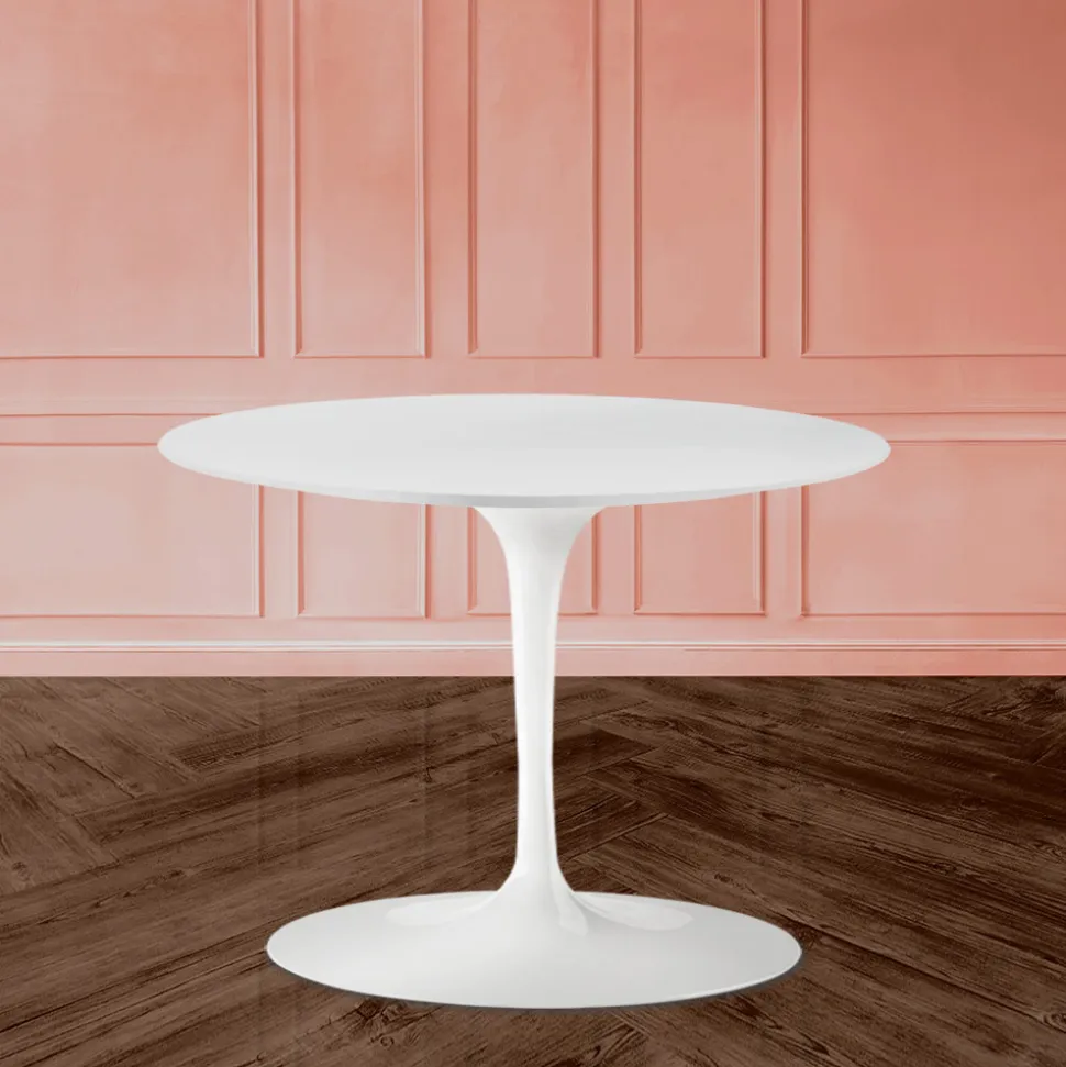 Tavolino Tulip Eero Saarinen H 39 Ovale in Laminato Liquido Bianco Made in Italy - Scarlet