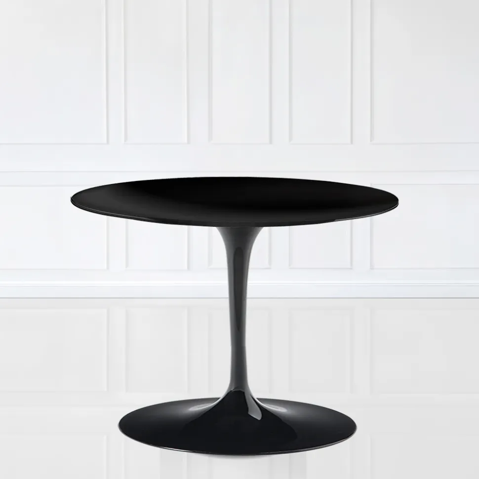Tavolino Tulip Eero Saarinen H 39 Ovale in Laminato Liquido Nero Made in Italy - Scarlet