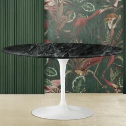 Tavolino Tulip Eero Saarinen H 41 Ovale con Piano in Marmo Verde Alpi Made in Italy - Scarlet