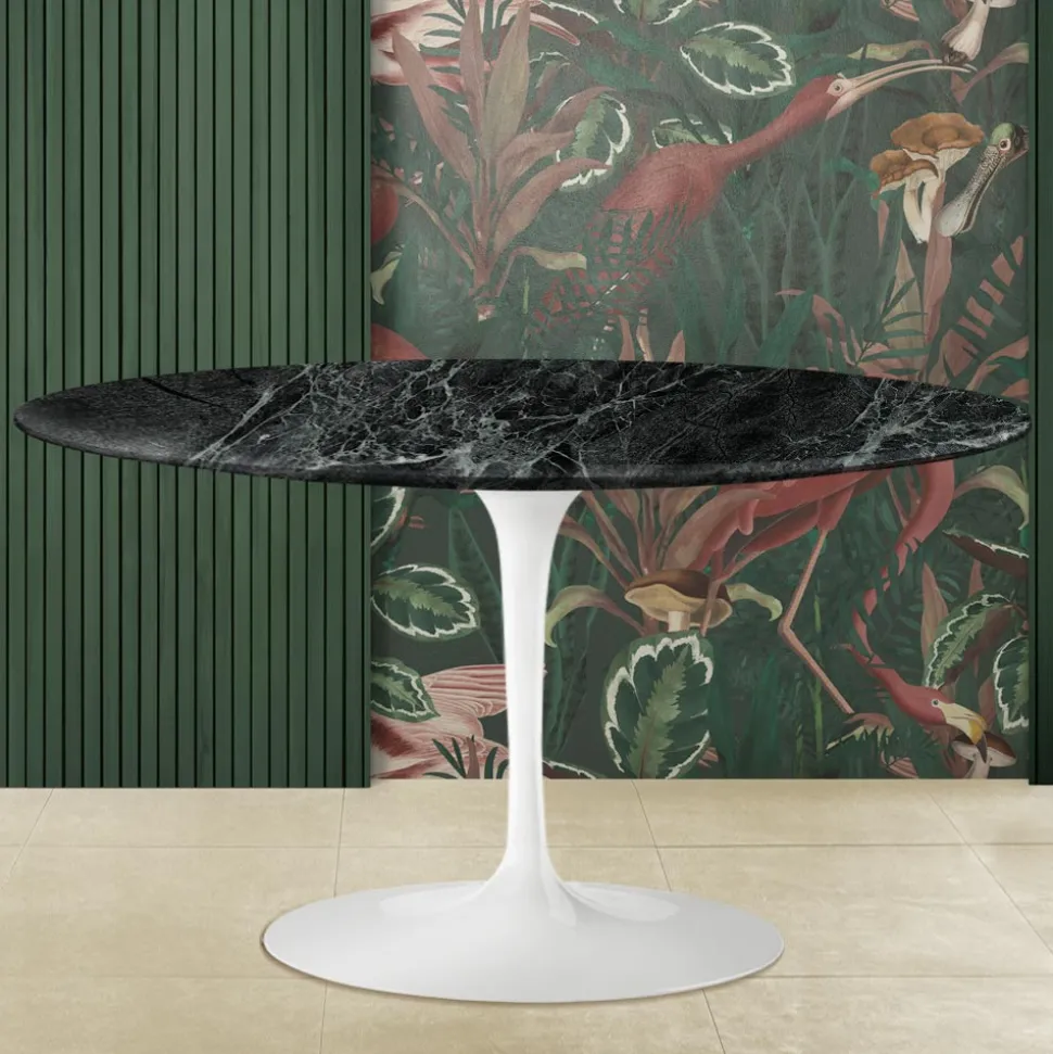 Tavolino Tulip Eero Saarinen H 41 Ovale con Piano in Marmo Verde Alpi Made in Italy - Scarlet
