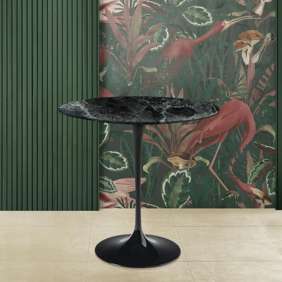 Tavolino Tulip Eero Saarinen H 52 Ovale in Marmo Verde Alpi Realizzato in Italia - Scarlet