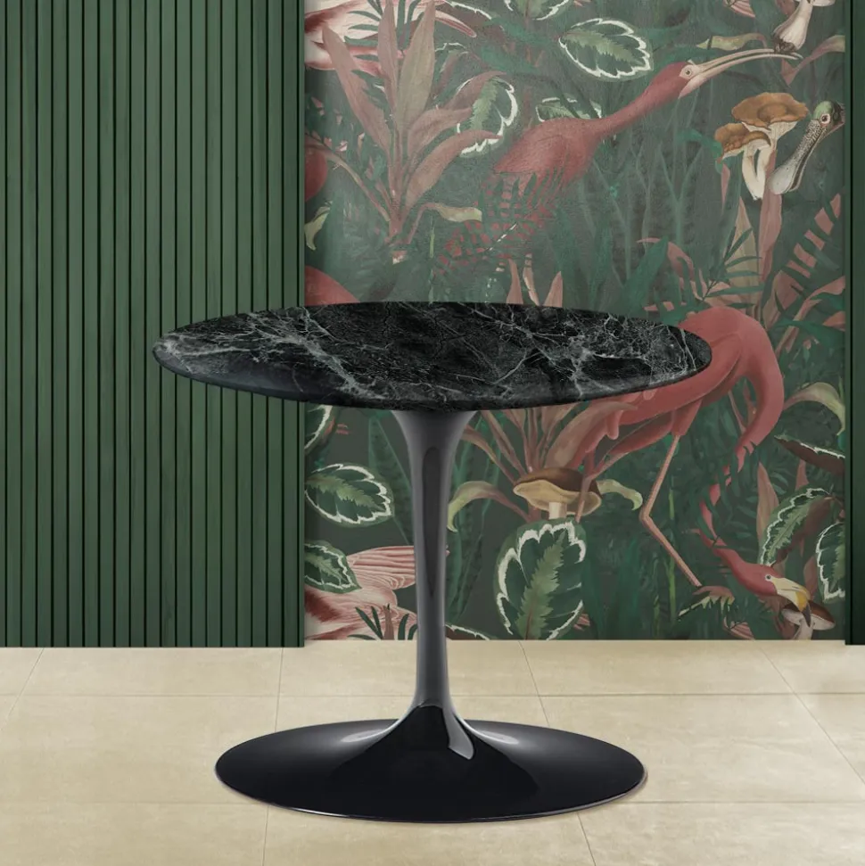 Tavolino Tulip Eero Saarinen H 39 con Piano Rotondo in Marmo Verde Alpi - Scarlet