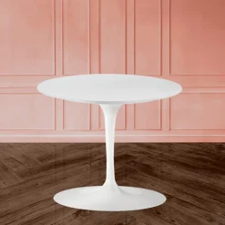 Tavolino Tulip Eero Saarinen H 39 con Piano in Laminato Liquido Bianco Made in Italy - Scarlet