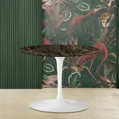 Tavolino Tulip Eero Saarinen H 39 con Piano Ovale in Marmo Emperador Dark - Scarlet
