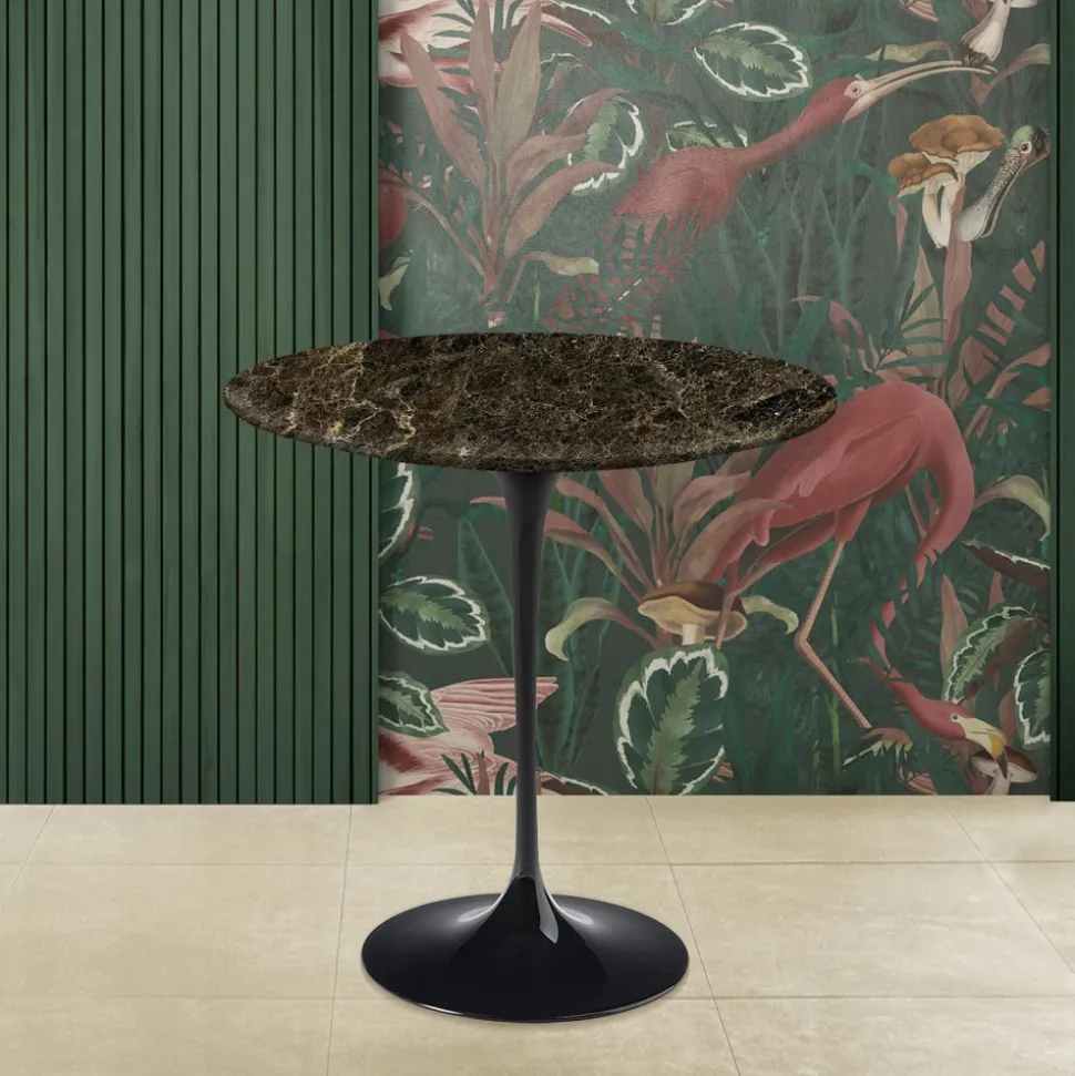 Tavolino Tulip Eero Saarinen H 52 Rotondo in Marmo Emperador Dark Made in Italy - Scarlet