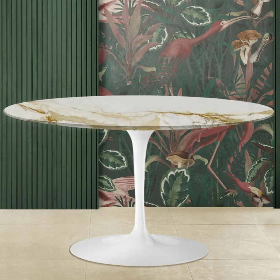 Tavolino Tulip Eero Saarinen H 41 con Piano in Marmo Calacatta Oro Made in Italy - Scarlet