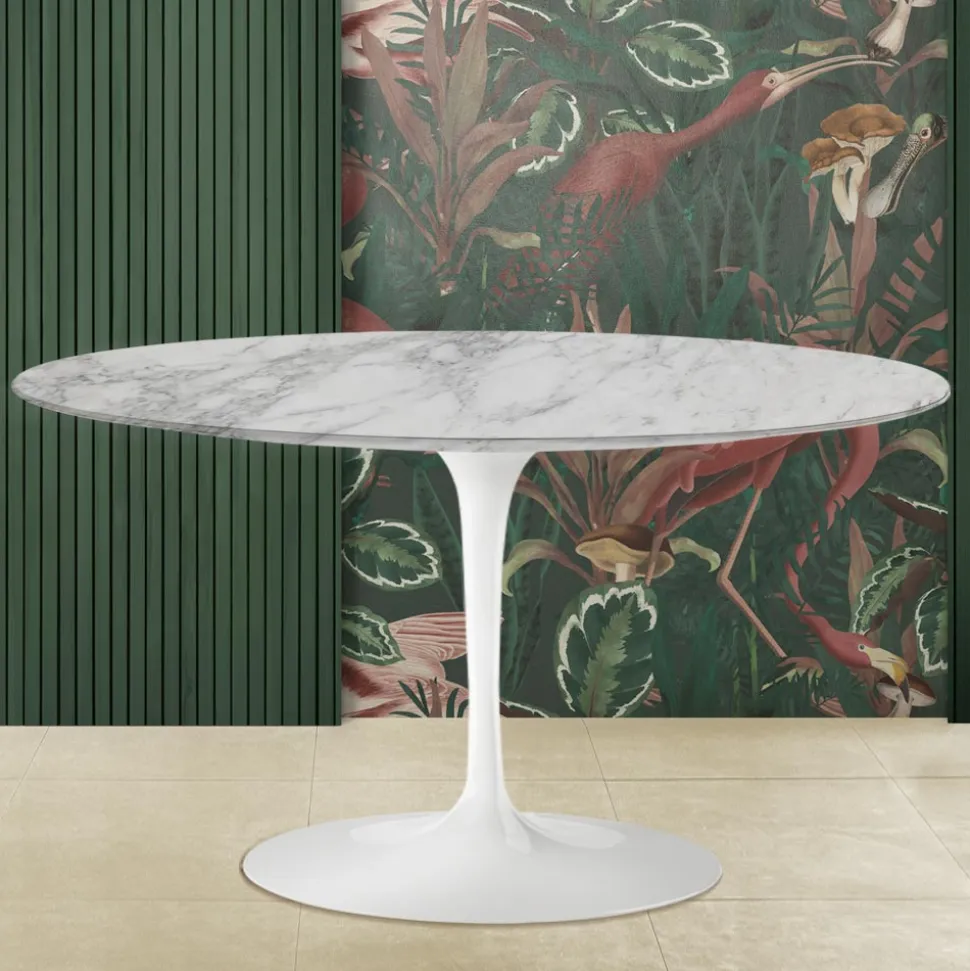 Tavolino Tulip Eero Saarinen H 41 Ovale con Piano in Marmo Arabescato Made in Italy - Scarlet