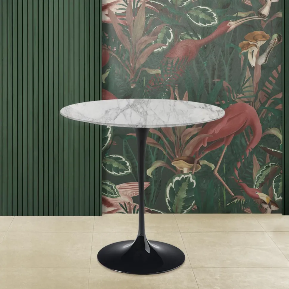 Tavolino Tulip Eero Saarinen H 52 Ovale in Marmo Arabescato Realizzato in Italia - Scarlet