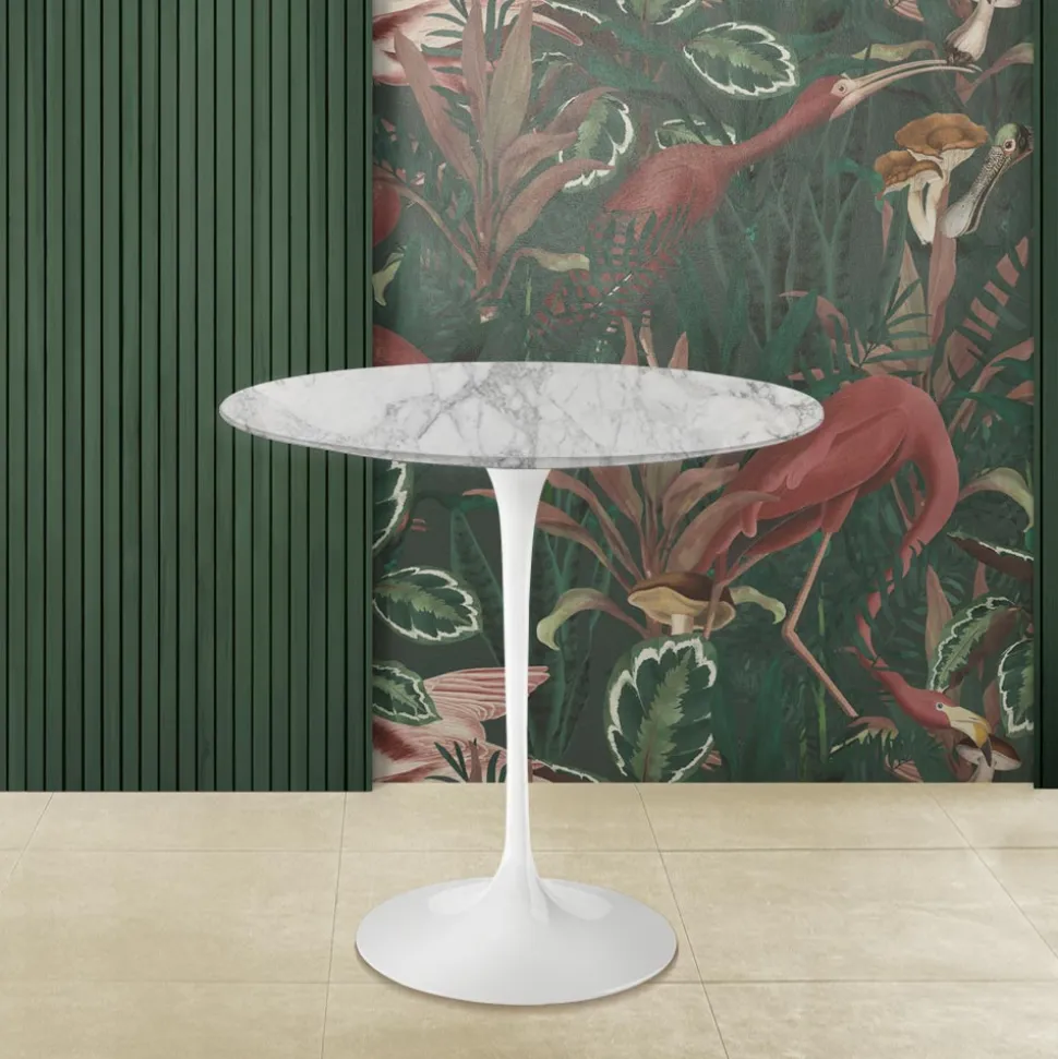 Tavolino Tulip Eero Saarinen H 52 Ovale in Marmo Arabescato Realizzato in Italia - Scarlet