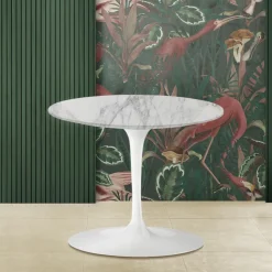 Tavolino Tulip Eero Saarinen H 39 con Piano Rotondo in Marmo Arabescato - Scarlet
