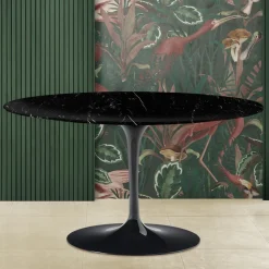 Tavolino Tulip Eero Saarinen H 41 con Piano Ovale in Marmo Nero Marquinia - Scarlet