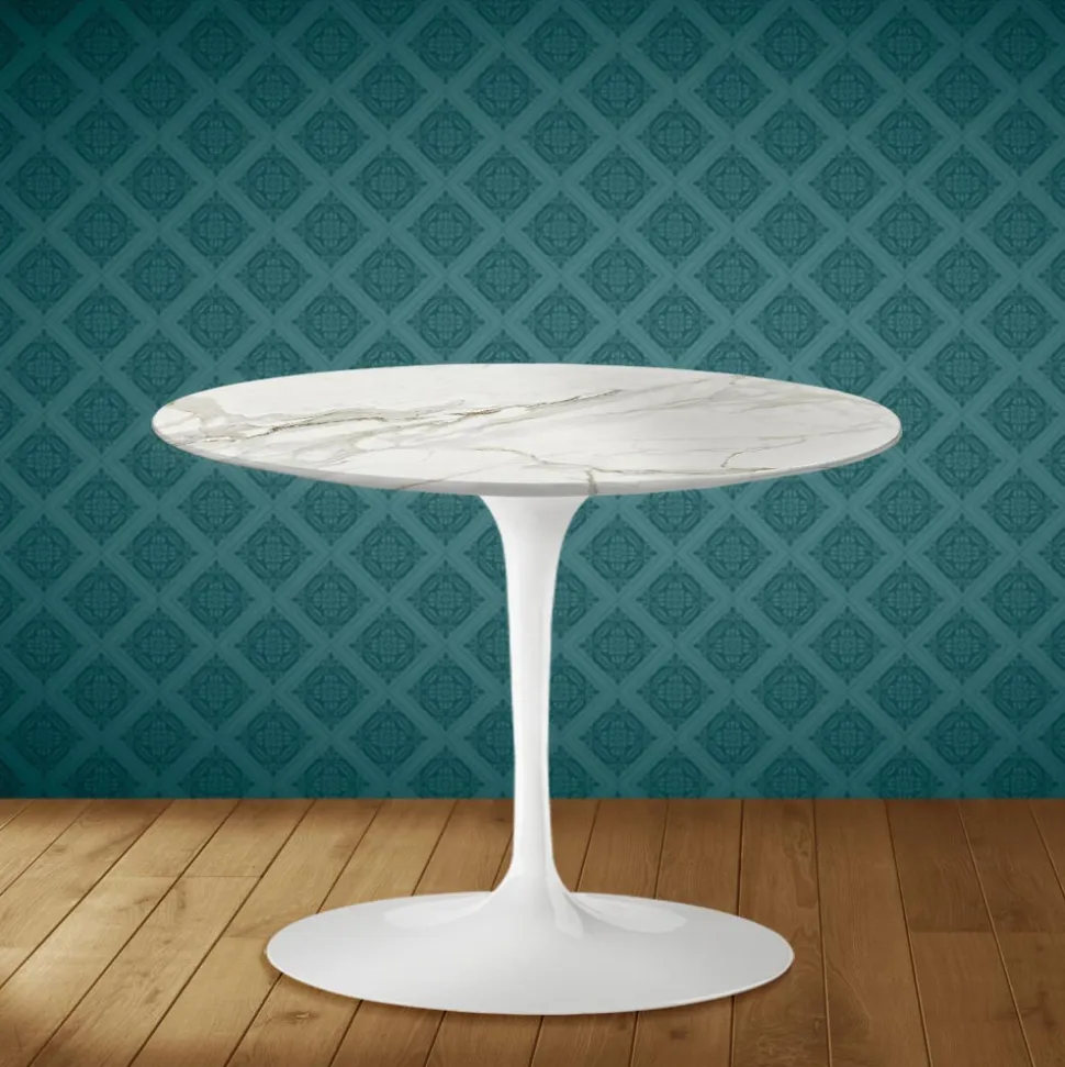 Tavolino Tulip Eero Saarinen H 41 in Ceramica Lucid Made in Italy - Scarlet