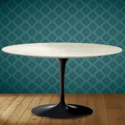 Tavolino Tulip Eero Saarinen H 41 Ovale in Ceramica Marmorio Made in Italy - Scarlet