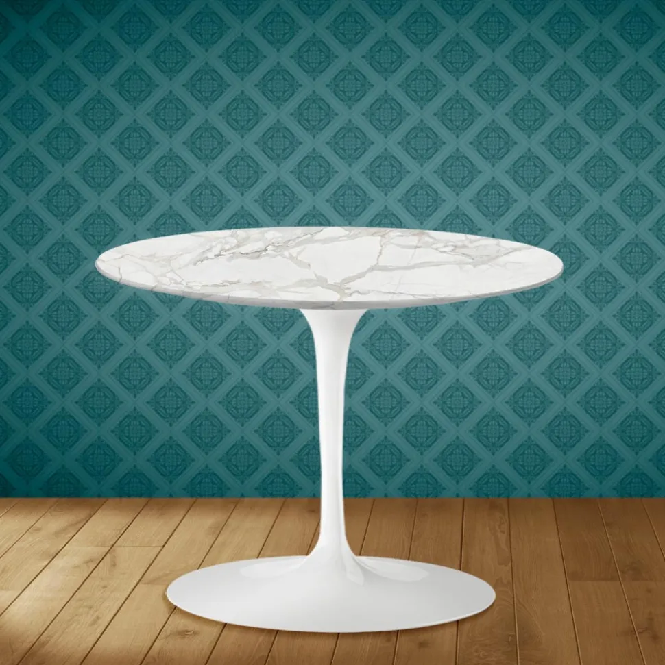 Tavolino Tulip Eero Saarinen H 41 in Ceramica Morpheus Made in Italy - Scarlet