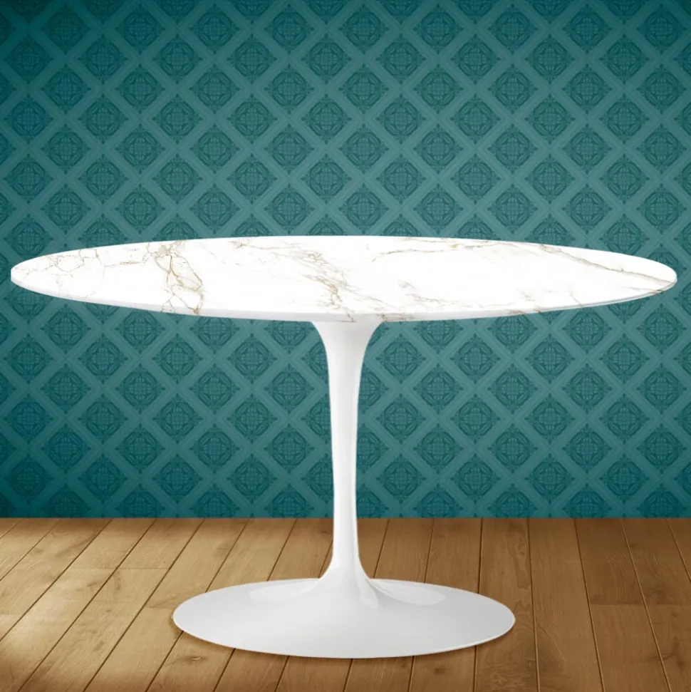 Tavolino Tulip Eero Saarinen H 41 Ovale in Ceramica Entzo Made in Italy - Scarlet