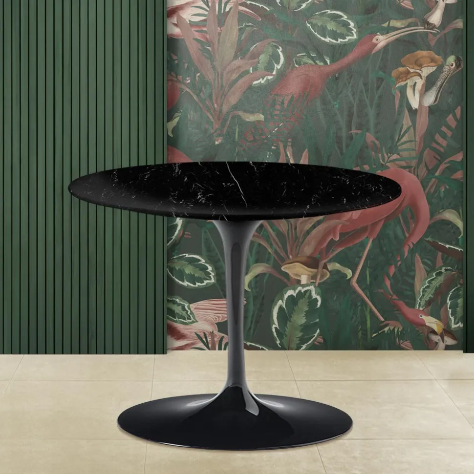 Tavolino Tulip Eero Saarinen H 41 con Piano Rotondo in Marmo Nero Marquinia - Scarlet