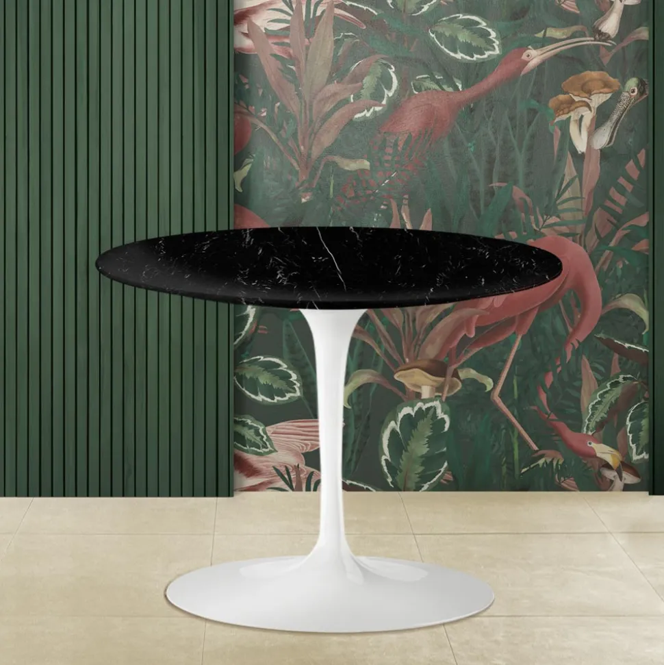 Tavolino Tulip Eero Saarinen H 41 con Piano Rotondo in Marmo Nero Marquinia - Scarlet