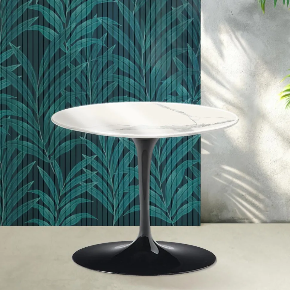 Tavolino Tulip Saarinen H 39 cm in Ceramica Florim Statuario Lucido - Scarlet