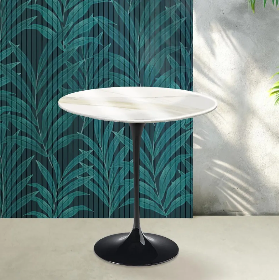 Tavolino Tulip Saarinen H 52 cm in Ceramica Florim Calacatta Gold Lucido - Scarlet