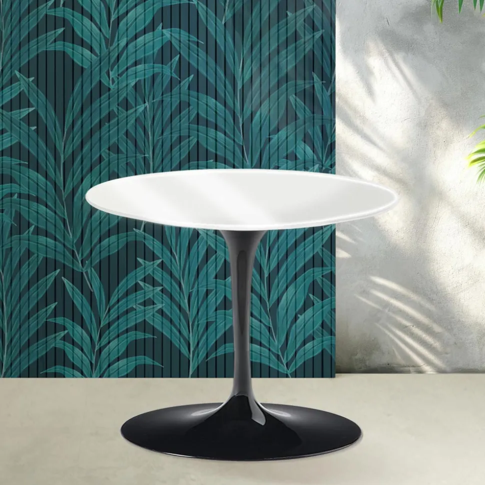 Tavolino Tulip Saarinen H 39 cm in Ceramica Florim Bianco Lucido - Scarlet