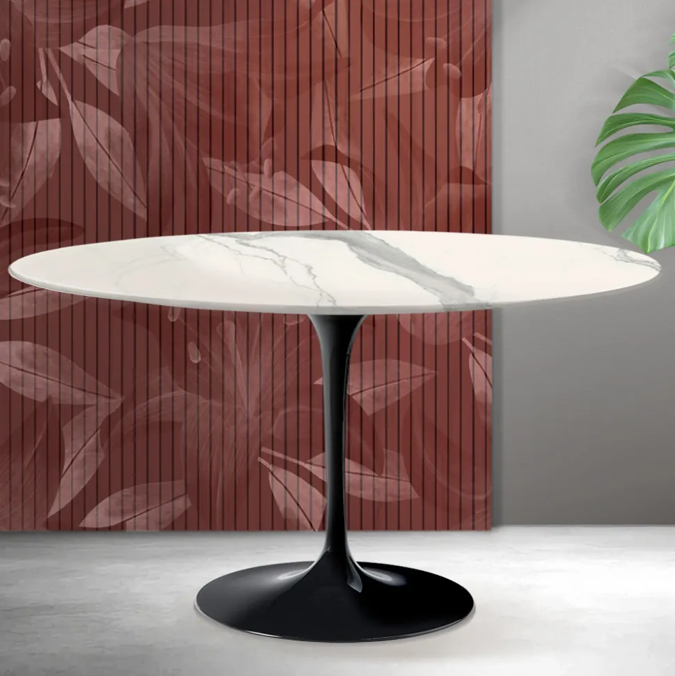 Tavolino Tulip Saarinen H 41 cm in Ceramica Florim Statuario Opaco - Scarlet