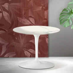 Tavolino Tulip Saarinen H 39 cm in Ceramica Florim Statuario Opaco - Scarlet