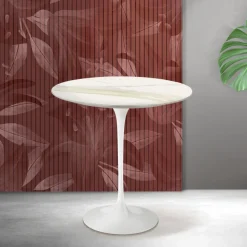 Tavolino Tulip Saarinen H 52 cm in Ceramica Florim Calacatta Gold Opaco - Scarlet