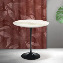 Tavolino Tulip Saarinen H 52 cm in Ceramica Florim Calacatta Gold Opaco - Scarlet