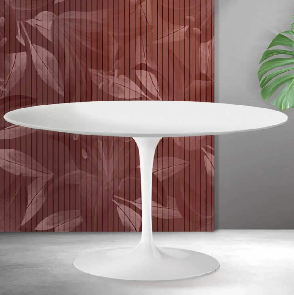 Tavolino Tulip Saarinen H 41 cm in Ceramica Florim Bianca Opaca - Scarlet