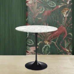 Tavolino Tulip Saarinen H 52 con Piano Ovale in Marmo di Carrara Made in Italy - Scarlet