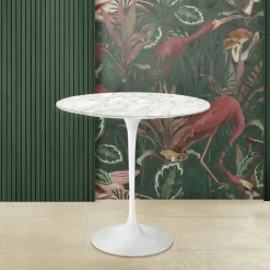 Tavolino Tulip Saarinen H 52 con Piano Ovale in Marmo di Carrara Made in Italy - Scarlet