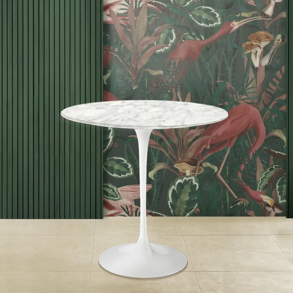 Tavolino Tulip Saarinen H 52 con Piano Ovale in Marmo di Carrara Made in Italy - Scarlet